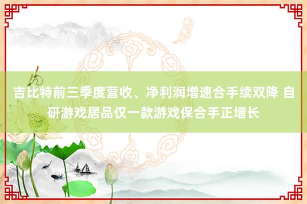 吉比特前三季度营收、净利润增速合手续双降 自研游戏居品仅一款游戏保合手正增长