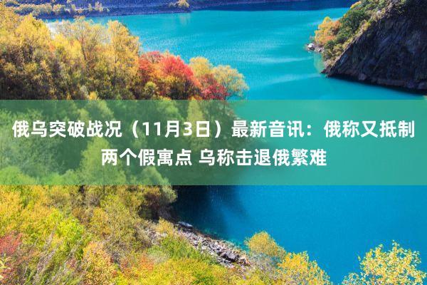 俄乌突破战况（11月3日）最新音讯：俄称又抵制两个假寓点 乌称击退俄繁难