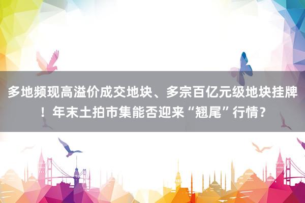 多地频现高溢价成交地块、多宗百亿元级地块挂牌！年末土拍市集能否迎来“翘尾”行情？