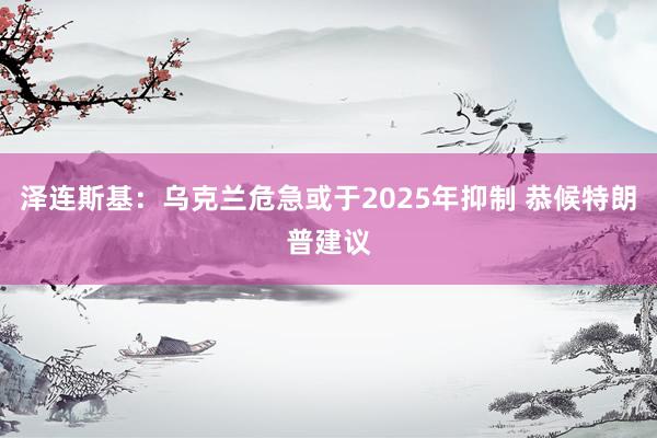 泽连斯基：乌克兰危急或于2025年抑制 恭候特朗普建议